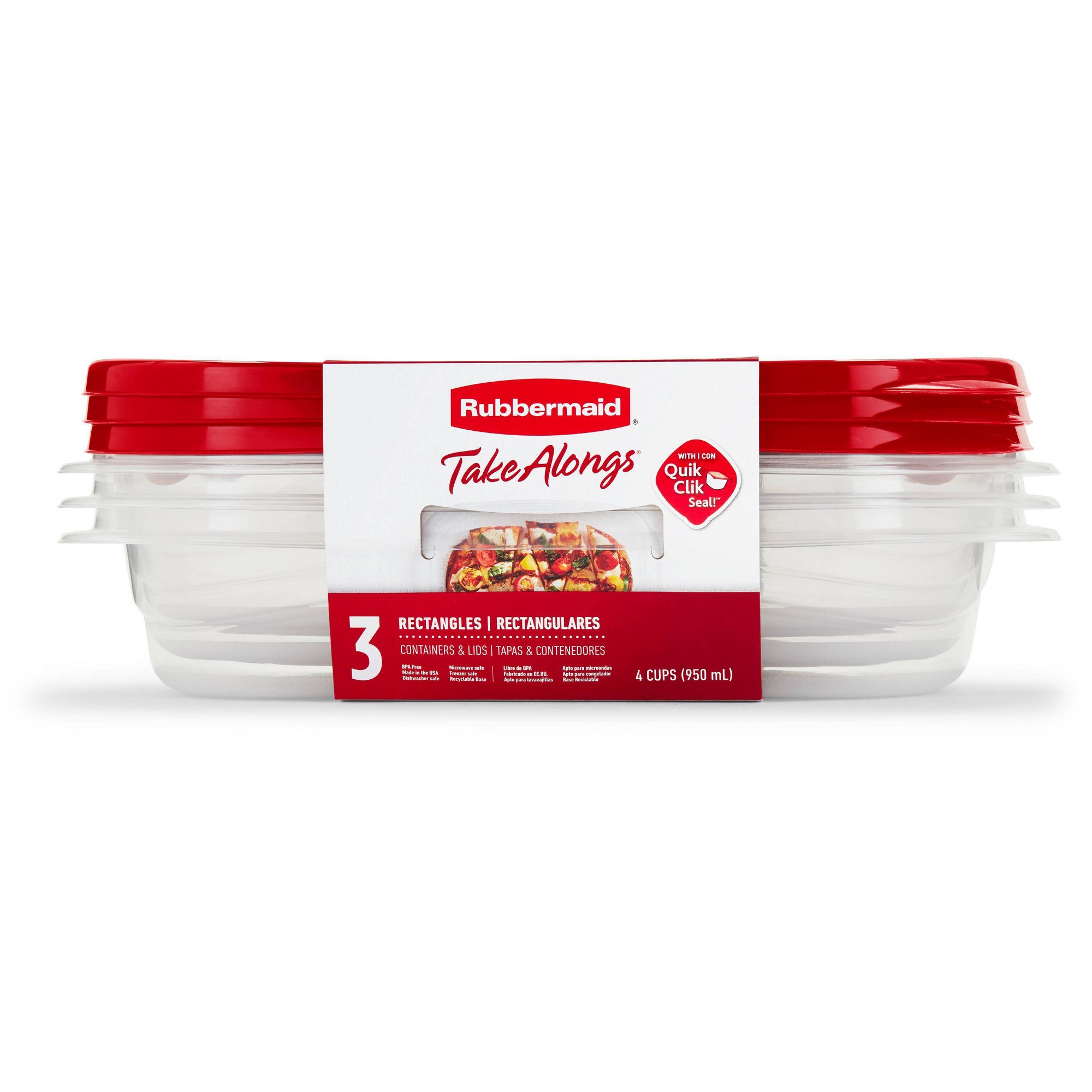 Meal Prep Box - 3 contenants rectangulaires rouges pour aliments