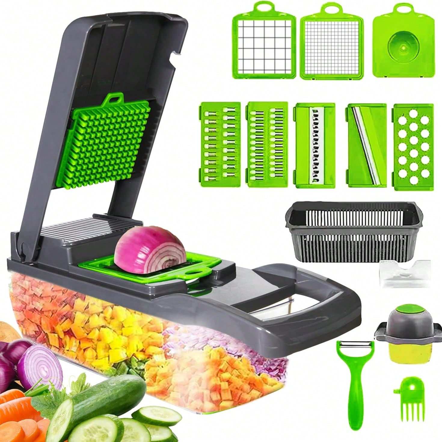 Mandoline Slicer Guard - Hachoir à légumes multifonctionnel 15-en-1, coupe-légumes,